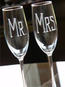 Hand Cut Mr. & Mrs. Champagne Toasting Flute | Set of 2