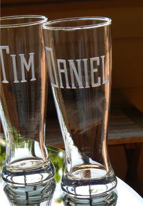 Pilsner Glass with Hand Cut Classic Block Name