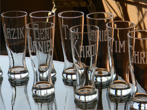 Pilsner Glass with Hand Cut Classic Block Name