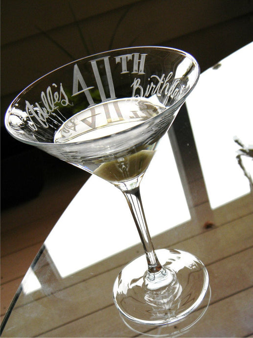 Hand Cut Personalized Birthday Martini Glass