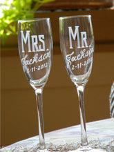 Load image into Gallery viewer, Hand Cut Personalized Mr. &amp; Mrs. Champagne Flute | Set of 2