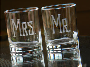 Hand Cut Mr. and Mrs. Rocks Glass | Set of 2