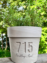 Load image into Gallery viewer, New Home Street Address Deep Etched | Custom Carved Flower Pot | Engraved Terra cotta Planter | White Granite Marble or Basalt Clay