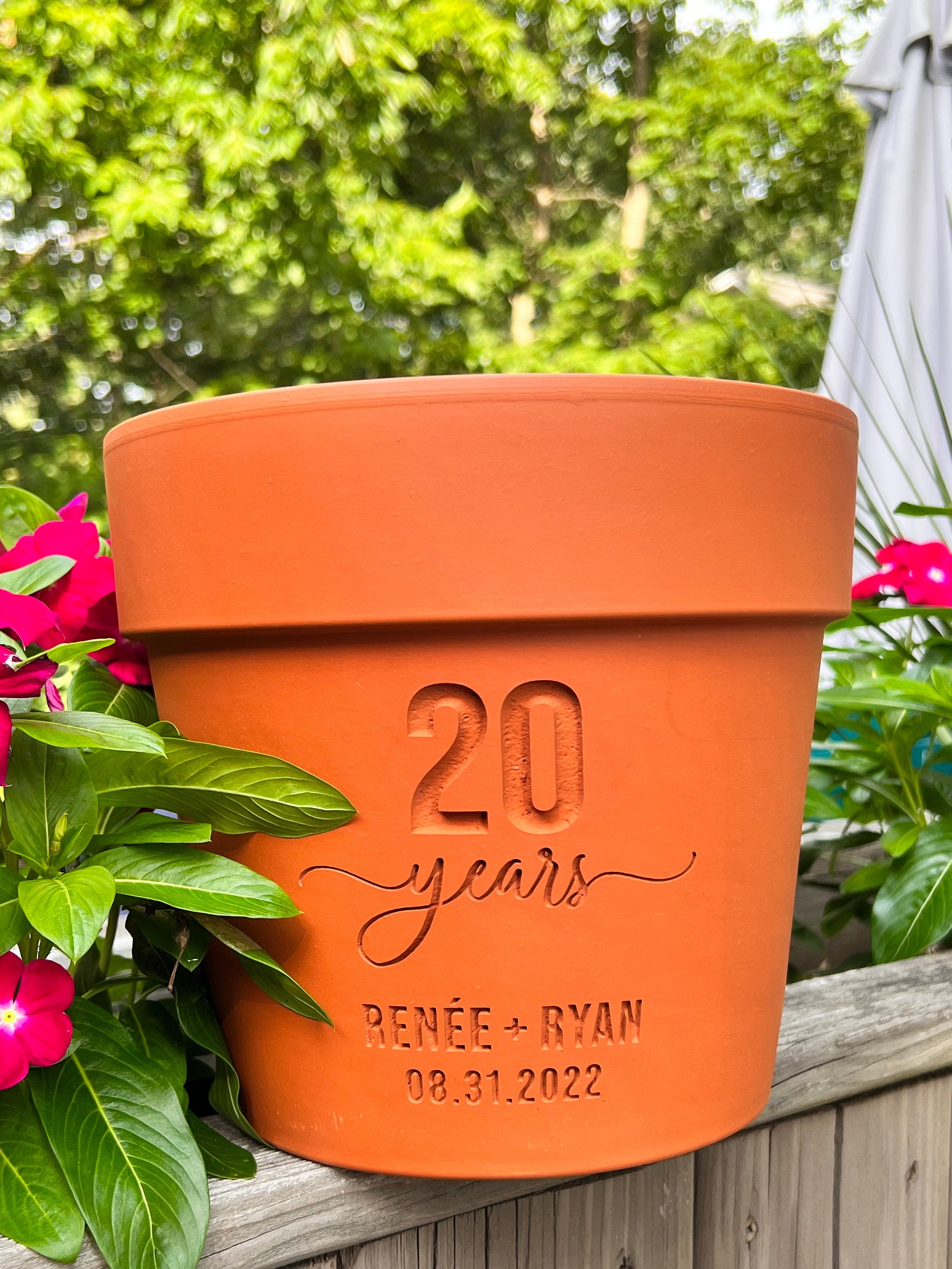 Stacked Date  Deep Etched Custom Carved Clay Flower Pot
