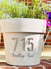 Load image into Gallery viewer, New Home Street Address Deep Etched | Custom Carved Flower Pot | Engraved Terra cotta Planter | White Granite Marble or Basalt Clay