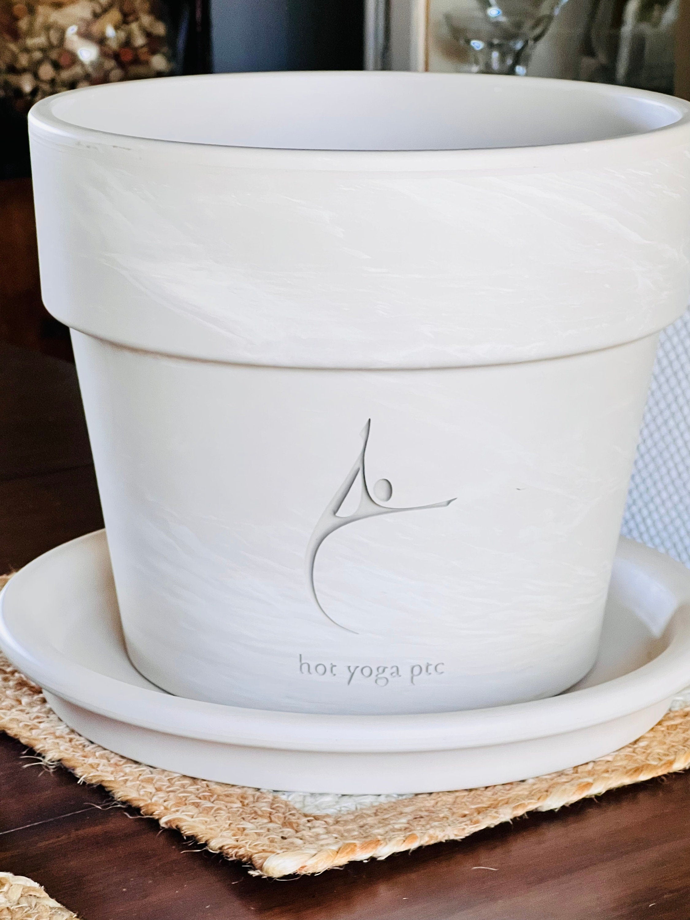 white ceramic pot planter Custom Logo | Deep Etched Custom Clay Flower Pot | Engraved Flowerpot | Terra cotta Planter