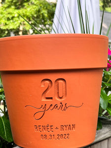 Anniversary Gift | Deep Etched Custom Clay Flower Pot | Engraved Flowerpot | Terra cotta Planter | White Granite Marble, Red, or Basalt Clay
