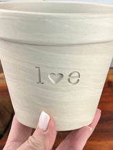 Load image into Gallery viewer, Couples Flowerpot Gift 4 inch White Granite Clay Flower Pot with Initials + Heart Engraved