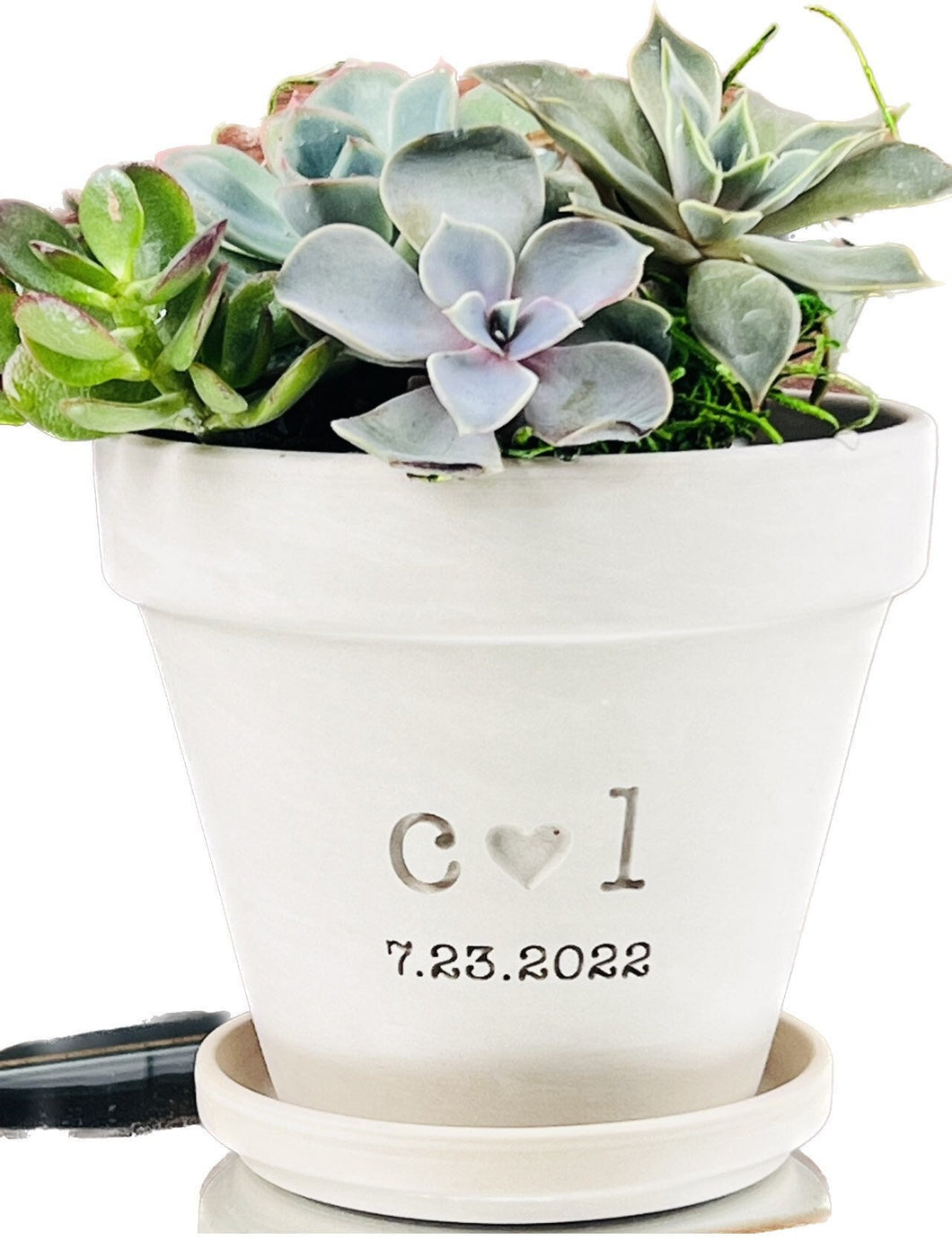 4 inch ceramic flower pots Couples Flowerpot Gift 4 inch White Granite Clay Flower Pot with Initials + Heart Engraved