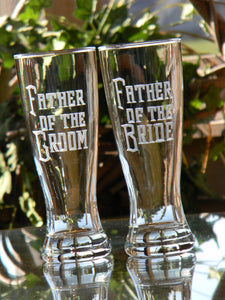 Hand Cut Father of the Bride or Father of the Groom Pilsner Beer Glass