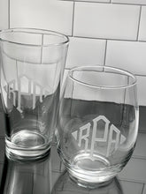 Load image into Gallery viewer, 8 Piece Set | Set of 4 of each Monogrammed Pint &amp; Stemless Wine | Glass Mix and Match Set, Thirsty + Vine at $144