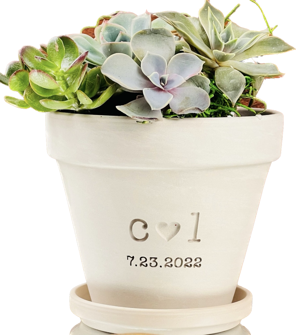 his and hers plant pots Couples Flowerpot Gift 4 inch White Granite Clay Flower Pot with Initials + Heart Engraved