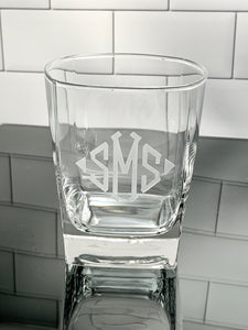 8 Piece Set | 4 of Each Monogrammed Square Beverage & Rock Glass | Mix + Match Set, Thirsty + Vine at $120