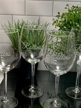 Load image into Gallery viewer, 16 oz Personalized Etched Wine Glass, Thirsty + Vine at $20