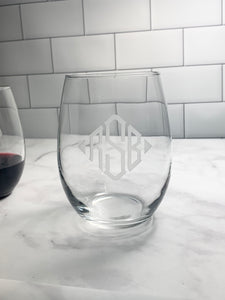 Stemless Wine Glass with Etched Monogram, 21 oz