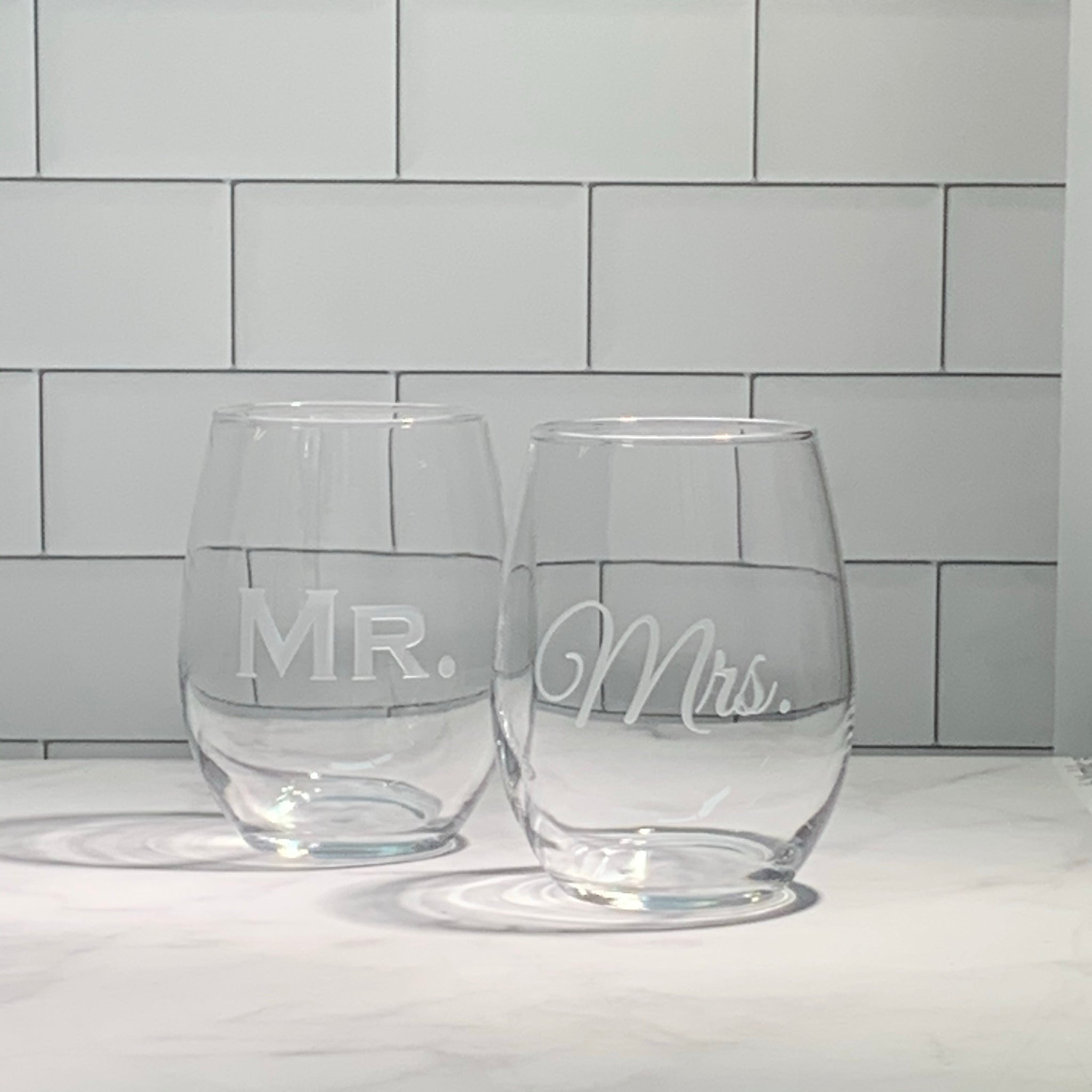 Mr. & Mrs. - Insulated Stainless Steel Stemless Wine Glass Set
