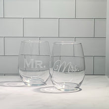 Load image into Gallery viewer, Mix and Match, Mr and Mrs 21 oz Stemless Wine Glasses | Set of 2