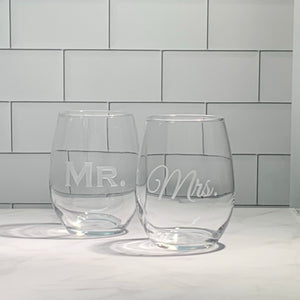 Mix and Match, Mr and Mrs 21 oz Stemless Wine Glasses | Set of 2