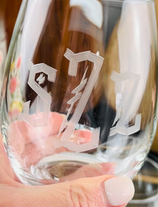 Hand Cut Monogrammed Stemless Wine Glass