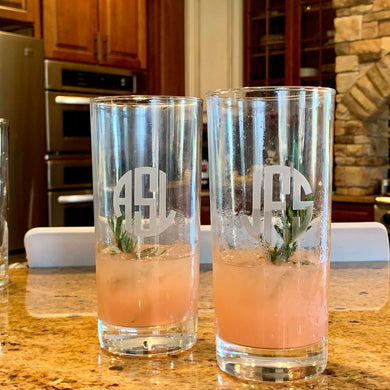 Set of 4 | 15 oz Beverage Hiball Glass Personalized with Monogram