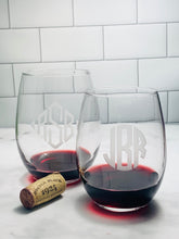 Load image into Gallery viewer, Stemless Wine Glass with Etched Monogram, 15 oz