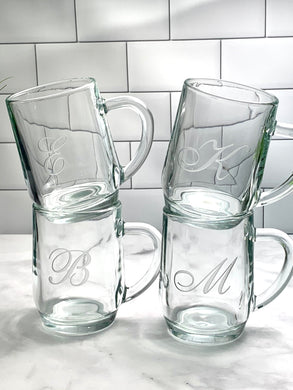 Set of 4 | 20 oz Glass Coffee Mug with Monogram