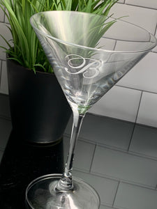 Crystal Martini Glass Etched with Monogram, 10 oz, Thirsty + Vine at $25
