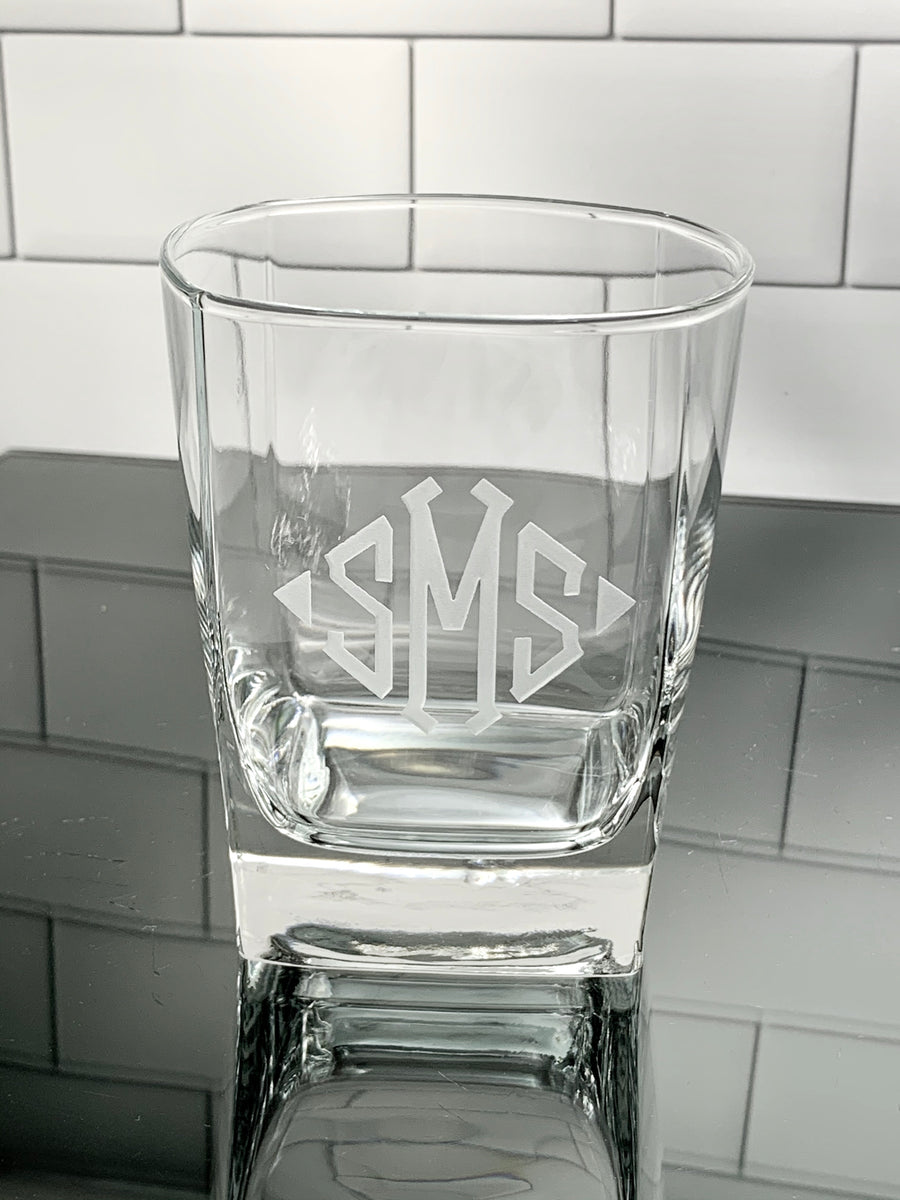 Square Roc Glass Mix + Match Monogrammed Square Beverage & Rock Glass Set