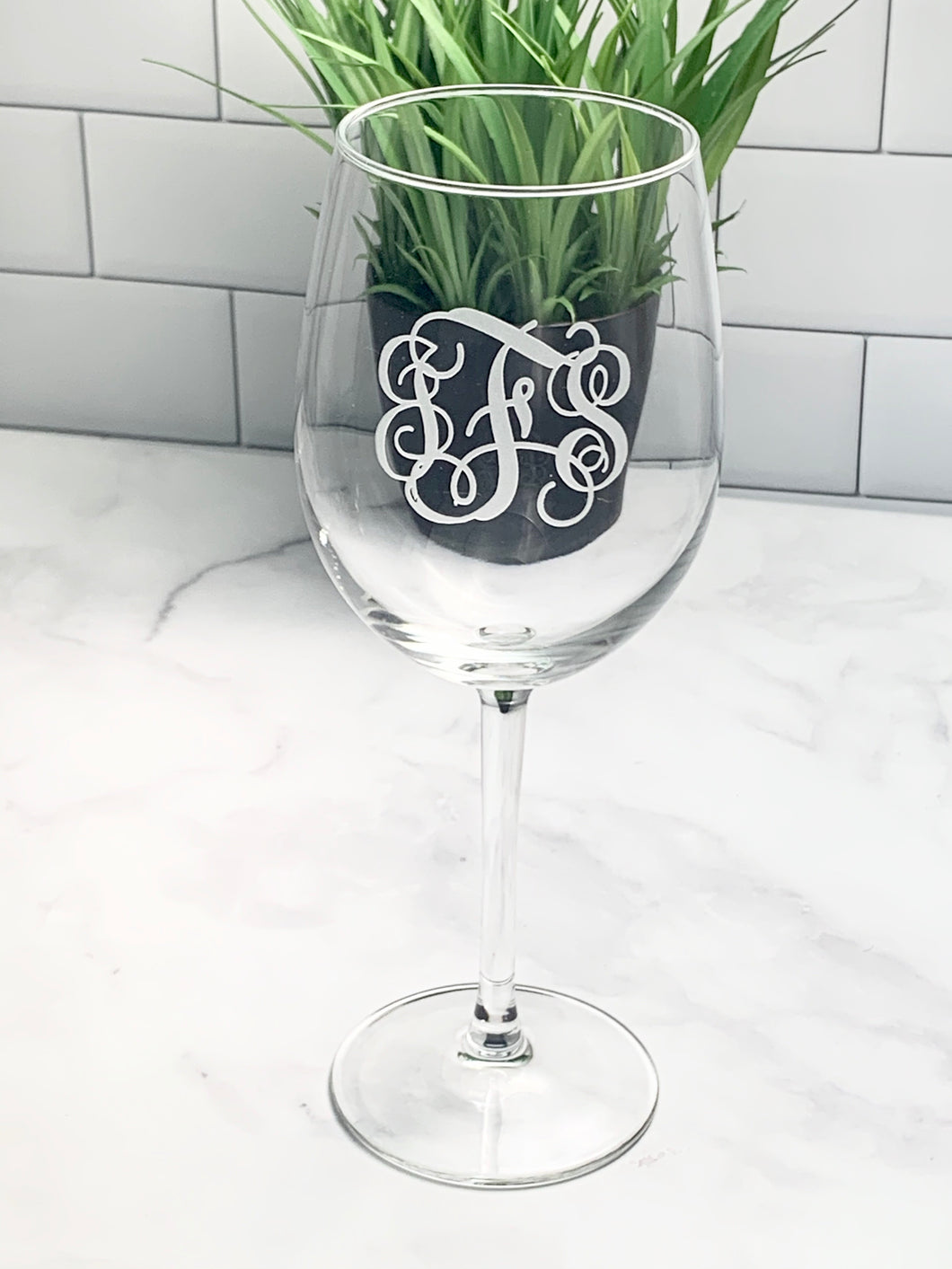 Etched Monogrammed Wine Glass, 16 oz