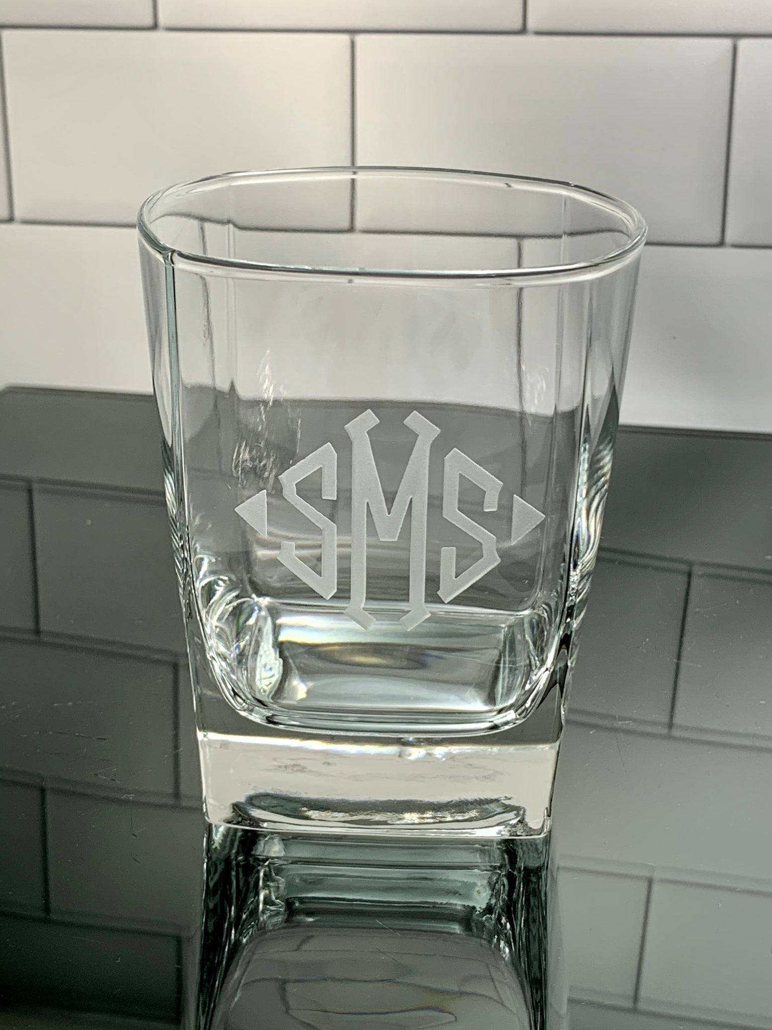 Monogrammed Square Rocks Glass, 13 oz