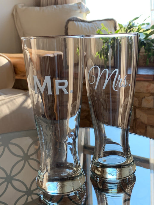 Mix and Match, Mr & Mrs Pilsner Beer Glasses | Set of 2