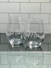 Load image into Gallery viewer, Mix and Match, Mrs and Mrs 21 oz Stemless Wine Glasses | Set of 2
