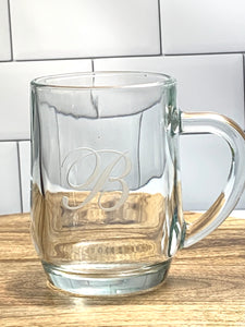 20 oz Glass Coffee Mug with Monogram, Thirsty + Vine at $20