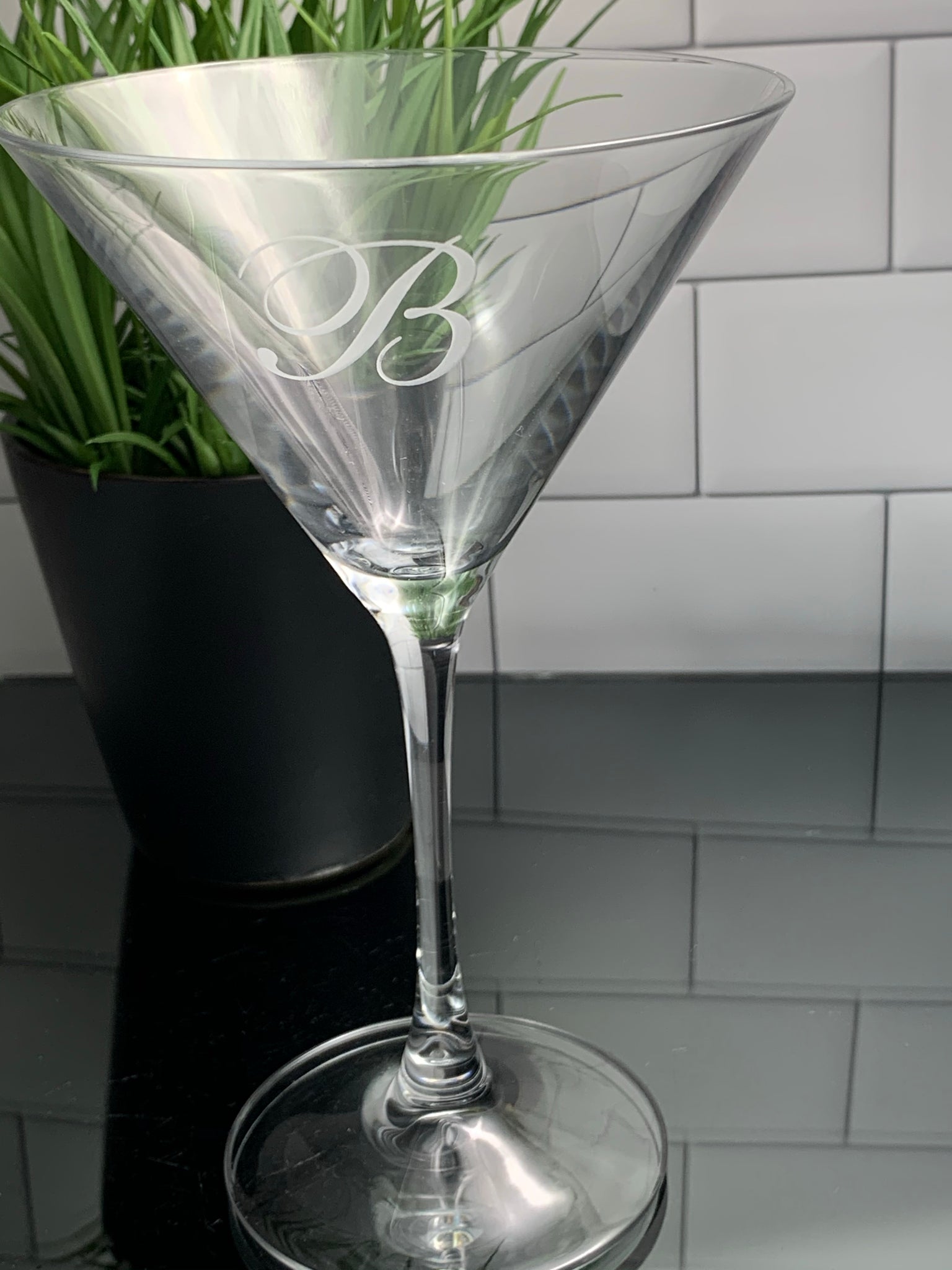 Crystal Martini Glass Etched with Monogram, 7.25 or 10 oz