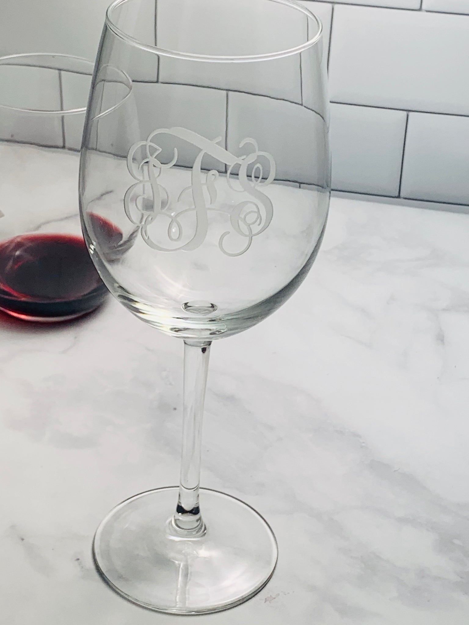 Monogram Wine Glass Vinyl Lettering Set of 2 Wine Glasses 