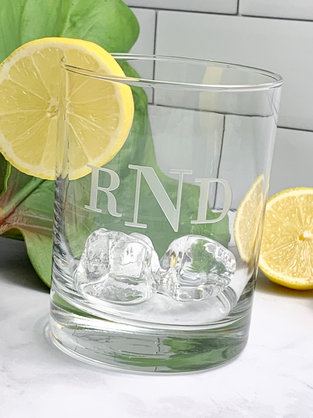 Double Old Fashioned Rocks Glass with Etched Monogram, 14 oz