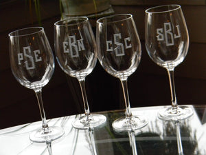 Hand Cut Stemmed Wine Glass with Custom Monogram | Choose 16 oz or 19 oz